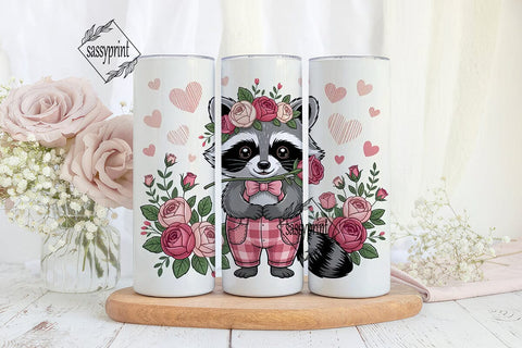 Cute Raccoon with Roses 20oz Tumbler Sublimation sassyprint 