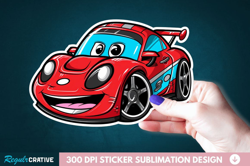 Cute Racing Car Sticker Clipart - So Fontsy