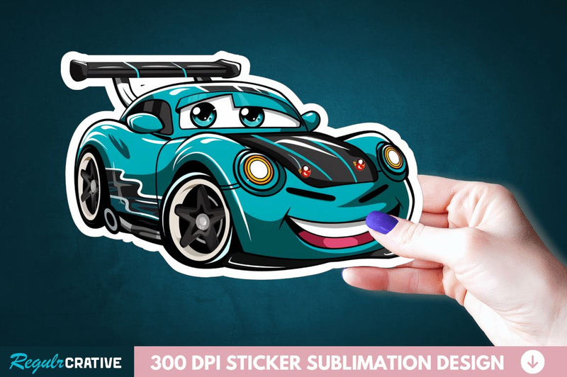 Cute Racing Car Sticker Clipart - So Fontsy