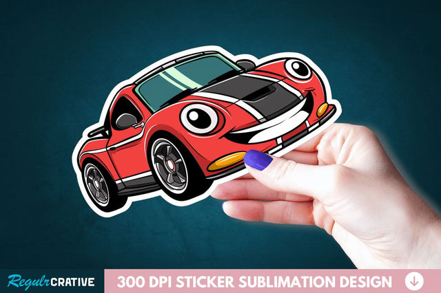 Cute Racing Car Sticker Clipart Sublimation Regulrcrative 