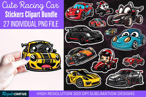 Cute Racing Car Stickers Bundle Sublimation Regulrcrative 