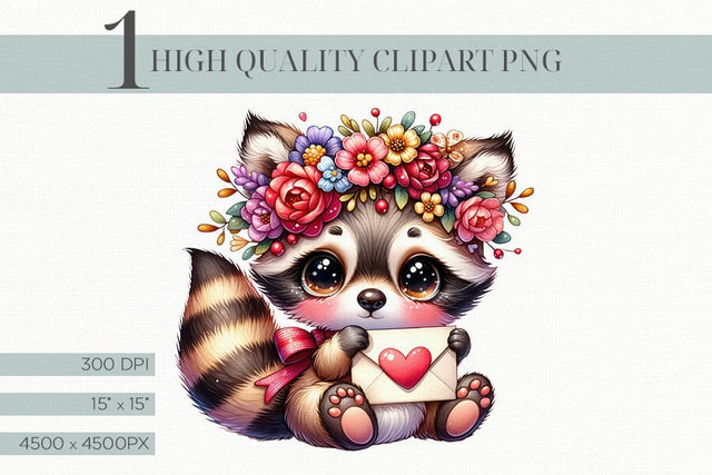 Cute Racoon Clipart with Love Letter Valentine Clipart Sublimation BijouBay 