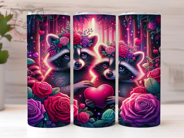 Cute Racoon Valentines 20 oz Skinny Tumbler Sublimation Design, Straight & Tapered Tumbler Png, Racoon Tumbler Png, Digital Download PNG Sublimation Lara' s Designs 