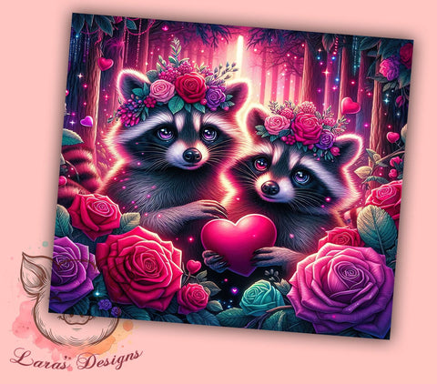 Cute Racoon Valentines 20 oz Skinny Tumbler Sublimation Design, Straight & Tapered Tumbler Png, Racoon Tumbler Png, Digital Download PNG Sublimation Lara' s Designs 
