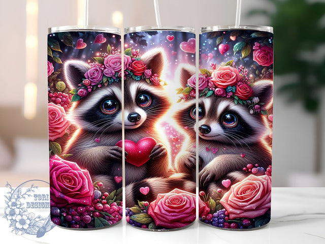Cute Racoon Valentines 20oz Skinny Tumbler PNG, Cute Valentines Animal Tumbler Sublimation Wrap, Straight & Tapered Tumbler Wrap, Instant Digital Download Sublimation ToriDesigns 