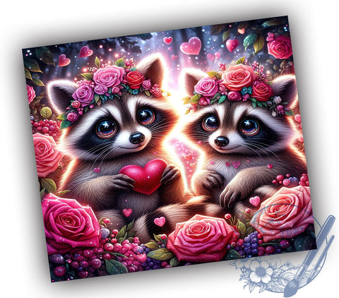 Cute Racoon Valentines 20oz Skinny Tumbler PNG, Cute Valentines Animal Tumbler Sublimation Wrap, Straight & Tapered Tumbler Wrap, Instant Digital Download Sublimation ToriDesigns 