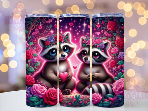 Cute Racoon Valentines 20oz Tumbler Wrap Sublimation Design, Straight Tapered Tumbler Wrap, Cute Valentines Animal Tumbler Png, Instant Digital Download Sublimation SvggirlplusArt 