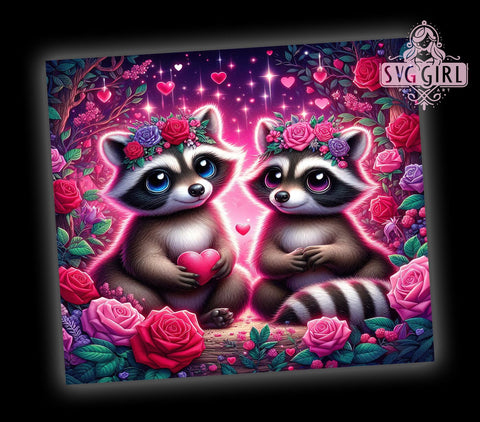 Cute Racoon Valentines 20oz Tumbler Wrap Sublimation Design, Straight Tapered Tumbler Wrap, Cute Valentines Animal Tumbler Png, Instant Digital Download Sublimation SvggirlplusArt 