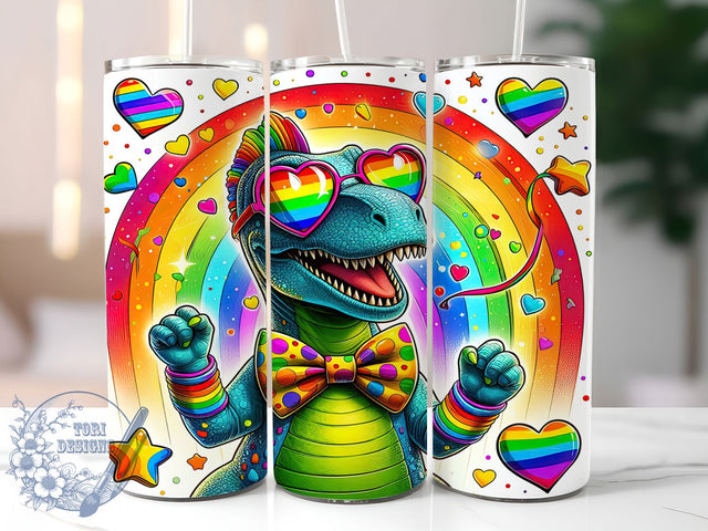 Cute Rainbow Dino Pride Tumbler Wrap, LGBTQ+ Dino Wrap, Rainbow Dinosaur Tumbler, 20oz Pride Month Design, Cute Dino Pride Tumbler, Colorful LGBTQ+ Wrap, Dinosaur Pride Sublimation Sublimation ToriDesigns 
