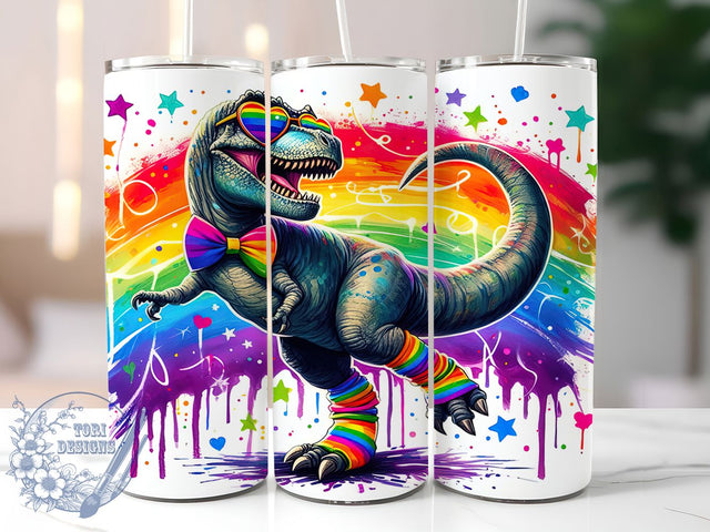 Cute Rainbow Dino Pride Tumbler Wrap, LGBTQ+ Dino Wrap, Rainbow Dinosaur Tumbler, 20oz Pride Month Design, Cute Dino Pride Tumbler, Colorful LGBTQ+ Wrap, Dinosaur Pride Sublimation Sublimation ToriDesigns 