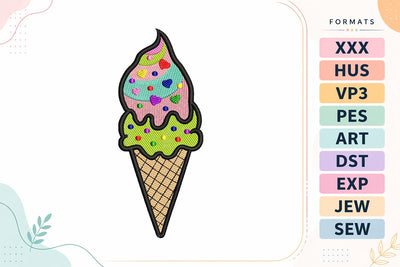 Cute Rainbow Ice Cream Embroidery Design - Colorful Sprinkles Ice Cream Cone Embroidery/Applique DESIGNS sg embroidery 