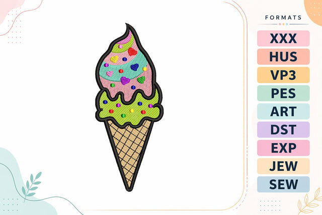 Cute Rainbow Ice Cream Embroidery Design - Colorful Sprinkles Ice Cream Cone Embroidery/Applique DESIGNS sg embroidery 