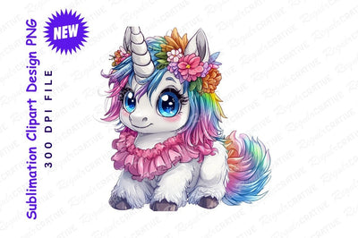 Cute Rainbow Unicorn With Flowers Clipart Png Sublimation Regulrcrative 