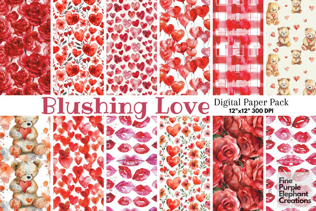 Cute Red Valentine Heart Digital Paper Digital Pattern Fine Purple Elephant Creations 