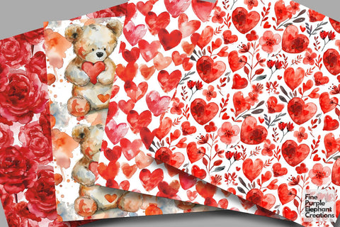 Cute Red Valentine Heart Digital Paper Digital Pattern Fine Purple Elephant Creations 