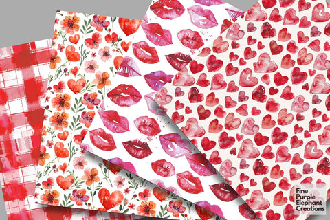 Cute Red Valentine Heart Digital Paper Digital Pattern Fine Purple Elephant Creations 
