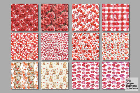 Cute Red Valentine Heart Digital Paper Digital Pattern Fine Purple Elephant Creations 