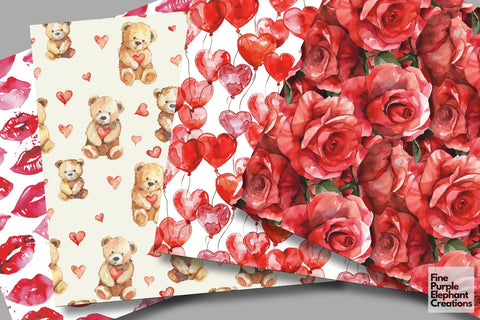 Cute Red Valentine Heart Digital Paper Digital Pattern Fine Purple Elephant Creations 