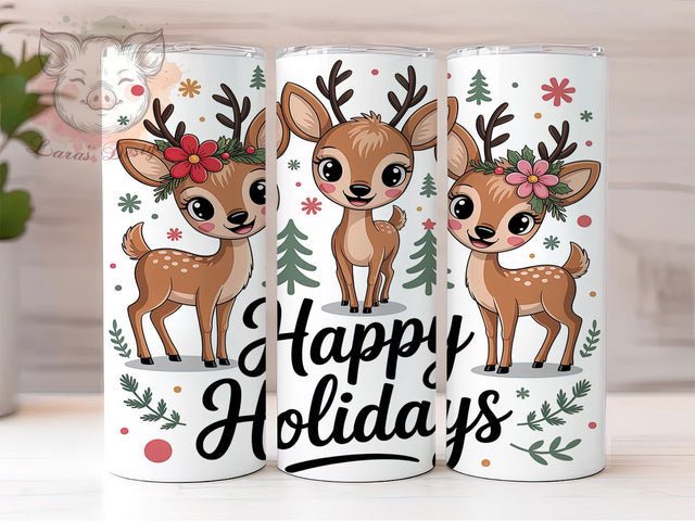 Cute Reindeer Christmas Tumbler, Happy Holiday Wrap, Festive Deer Sublimation Design, Cute Christmas Cup, 20Oz Skinny Tumbler Wrap, Whimsical Holiday Mug, Winter Reindeer Design Sublimation Lara' s Designs 