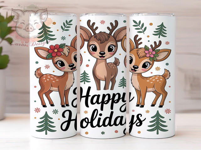 Cute Reindeer Christmas Tumbler, Happy Holiday Wrap, Festive Deer Sublimation Design, Cute Christmas Cup, 20Oz Skinny Tumbler Wrap, Whimsical Holiday Mug, Winter Reindeer Design Sublimation Lara' s Designs 