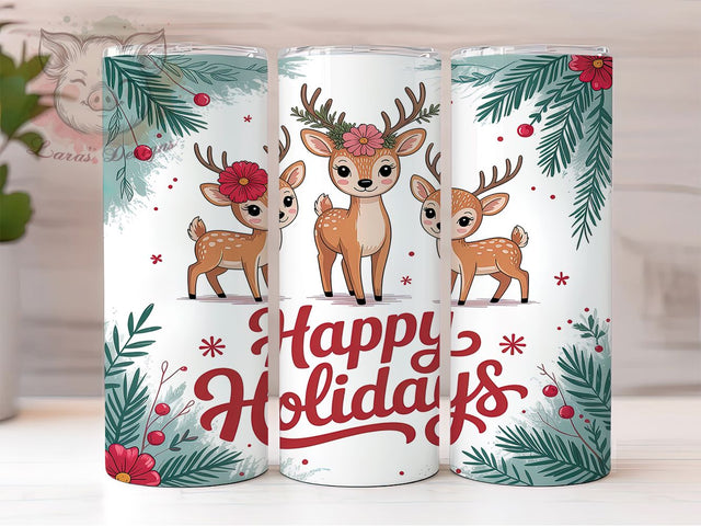 Cute Reindeer Christmas Tumbler, Happy Holiday Wrap, Festive Deer Sublimation Design, Cute Christmas Cup, 20Oz Skinny Tumbler Wrap, Whimsical Holiday Mug, Winter Reindeer Design Sublimation Lara' s Designs 