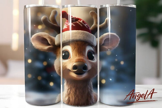 Cute reindeer christmas with christmas hat / deer tumbler Sublimation Angelina Semenova 