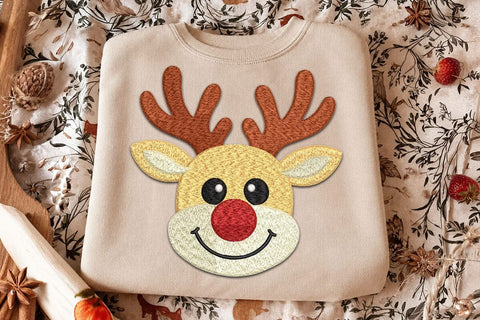Cute Reindeer Embroidery Design, Christmas Reindeer Face Machine Embroidery File, Red Nose Reindeer Applique, Holiday Shirt Embroidery/Applique DESIGNS DesignDestine 