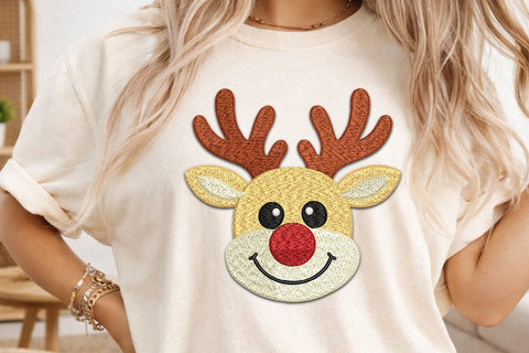 Cute Reindeer Embroidery Design, Christmas Reindeer Face Machine Embroidery File, Red Nose Reindeer Applique, Holiday Shirt Embroidery/Applique DESIGNS DesignDestine 