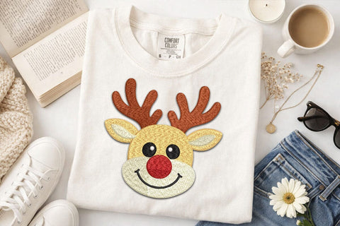 Cute Reindeer Embroidery Design, Christmas Reindeer Face Machine Embroidery File, Red Nose Reindeer Applique, Holiday Shirt Embroidery/Applique DESIGNS DesignDestine 