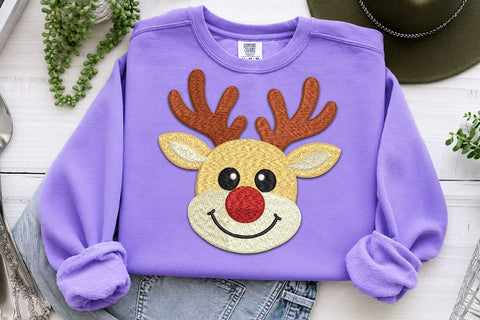 Cute Reindeer Embroidery Design, Christmas Reindeer Face Machine Embroidery File, Red Nose Reindeer Applique, Holiday Shirt Embroidery/Applique DESIGNS DesignDestine 