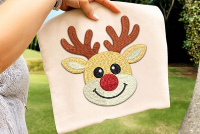 Cute Reindeer Embroidery Design, Christmas Reindeer Face Machine Embroidery File, Red Nose Reindeer Applique, Holiday Shirt Embroidery/Applique DESIGNS DesignDestine 