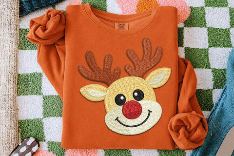 Cute Reindeer Embroidery Design, Christmas Reindeer Face Machine Embroidery File, Red Nose Reindeer Applique, Holiday Shirt Embroidery/Applique DESIGNS DesignDestine 