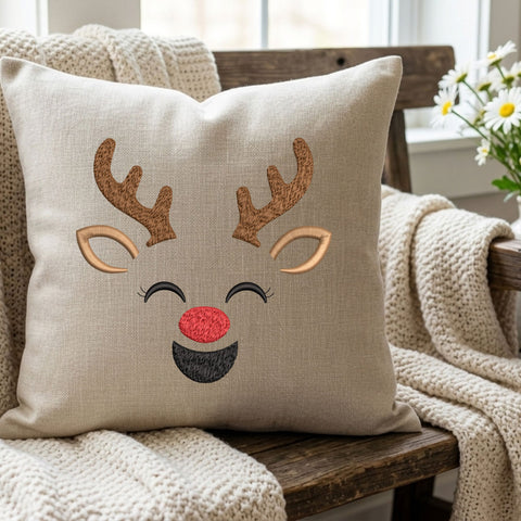 Cute Reindeer Face Embroidery Design – Christmas Rudolph Antlers Machine Embroidery File, 9 Sizes Embroidery/Applique DESIGNS PatternFeed8 