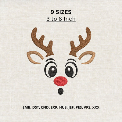 Cute Reindeer Face Machine Embroidery Design – Red Nose Christmas Deer Embroidery File Embroidery/Applique DESIGNS PatternFeed8 