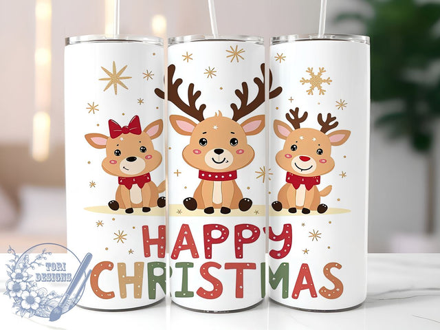 Cute Reindeer, Happy Christmas, Christmas Tumbler, Sublimation PNG, 20 oz Tumbler, Holiday Drinkware, Festive Design, Merry Christmas Tumbler Sublimation ToriDesigns 