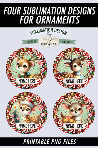Cute Reindeer Lights Ornament Design PNG Files | Add Your Own Name Sublimation Ewe-N-Me Designs 