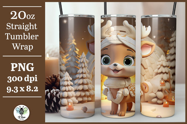 Cute Reindeer Tumbler Wrap | Holiday Sublimation PNG Sublimation B Renee Design 