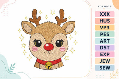 Cute Reindeer with Red Nose Christmas Embroidery Design Embroidery/Applique DESIGNS sg embroidery 
