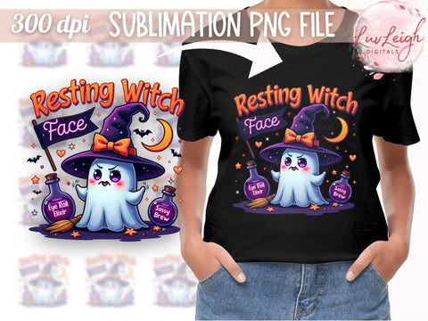 Cute Resting Witch Face Sublimation PNG, Halloween Ghost Witch Design PNG Sublimation Luvleigh Digitals 