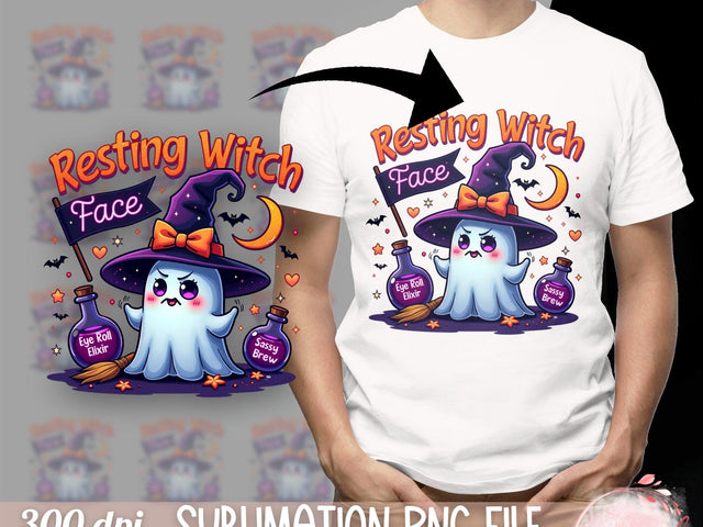 Cute Resting Witch Face Sublimation PNG, Halloween Ghost Witch Design PNG Sublimation Luvleigh Digitals 
