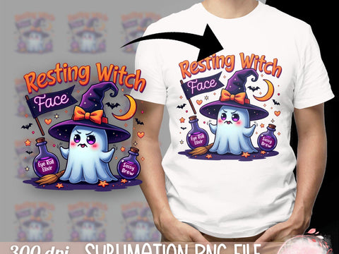 Cute Resting Witch Face Sublimation PNG, Halloween Ghost Witch Design PNG Sublimation Luvleigh Digitals 