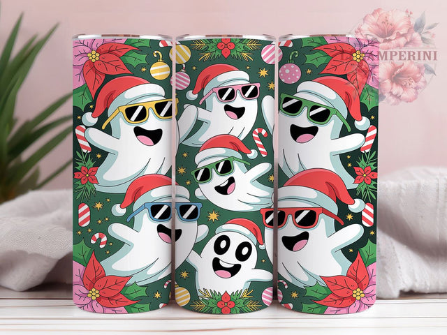 Cute Retro Christmas Ghost Tumbler, Retro Pink Holiday Wrap, Festive Ghost Sublimation Design, Adorable Holiday Cup, 20Oz Skinny Tumbler Wrap, Whimsical Christmas Mug, Fun Retro Holiday Design Sublimation Li Zamperini 