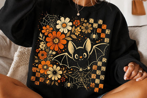 Cute Retro Floral Bat Halloween PNG SVG DesignDestine 