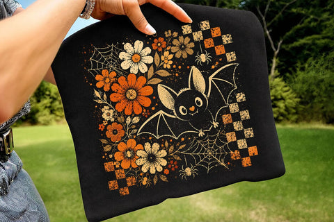 Cute Retro Floral Bat Halloween PNG SVG DesignDestine 