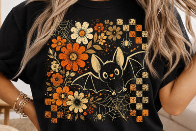 Cute Retro Floral Bat Halloween PNG SVG DesignDestine 