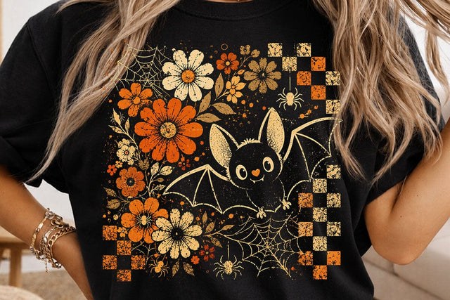 Cute Retro Floral Bat Halloween PNG SVG DesignDestine 