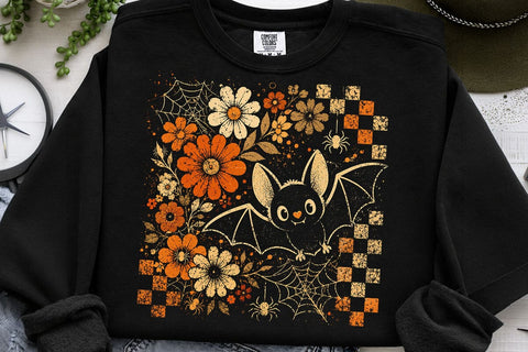 Cute Retro Floral Bat Halloween PNG SVG DesignDestine 