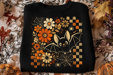 Cute Retro Floral Bat Halloween PNG SVG DesignDestine 