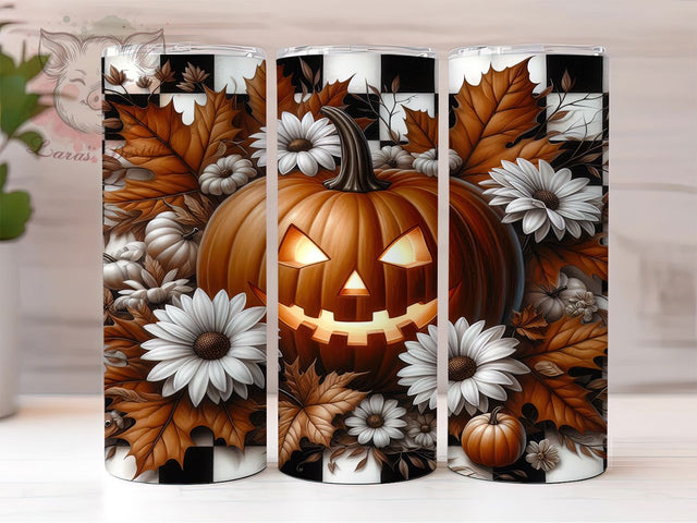 Cute Retro Pumpkin Daisy Fall Tumbler, Pumpkin Daisy Cup Wrap, 20Oz Sublimation Design, Autumn Flower Coffee Mug, Vintage Fall Drinkware, Retro Pumpkin Gift, Harvest Season Tumbler Sublimation Lara' s Designs 