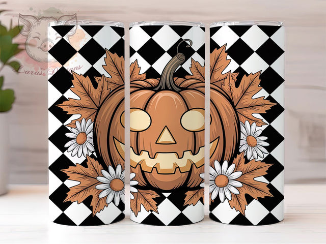 Cute Retro Pumpkin Daisy Fall Tumbler, Pumpkin Daisy Cup Wrap, 20Oz Sublimation Design, Autumn Flower Coffee Mug, Vintage Fall Drinkware, Retro Pumpkin Gift, Harvest Season Tumbler Sublimation Lara' s Designs 